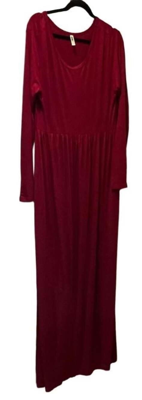GRECERELLE Women's Long Sleeve Casual Maxi Dress with Pockets, Wine Red